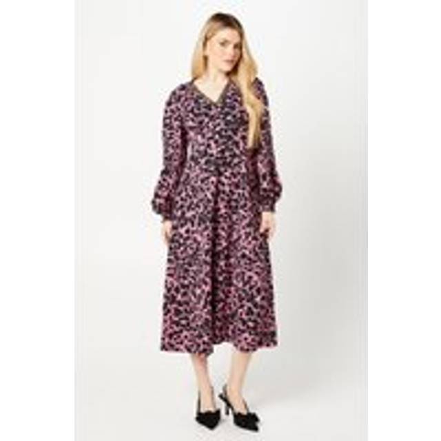 Womens Pink Abstract Lace Trim Midi Dress - 8
