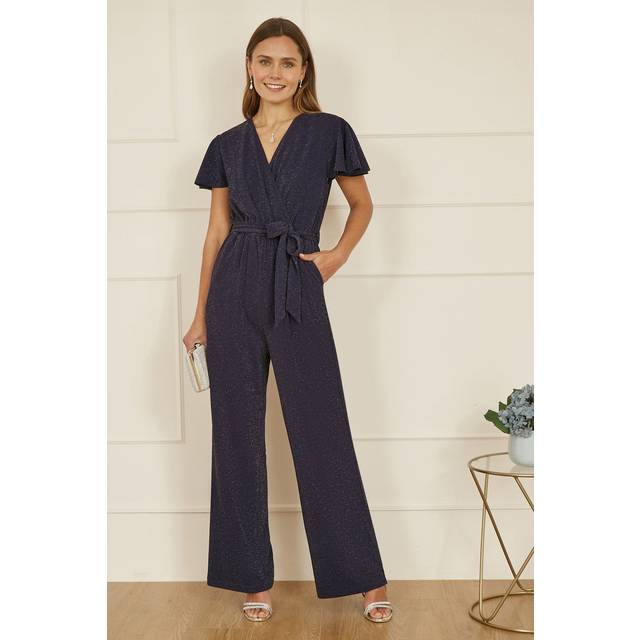 Yumi Sparkle Stretch Wrap Over Jumpsuit - Navy - Size 8 - Yumi