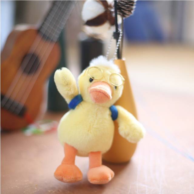 (Yellow Glasses Duck) White Duck Plush Toy Keychain Super Soft Short Plush Stuffed Animal For Kids