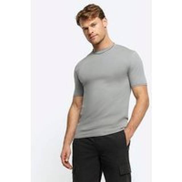 Mens River Island Grey Muscle Fit Stretch T-Shirt - XL