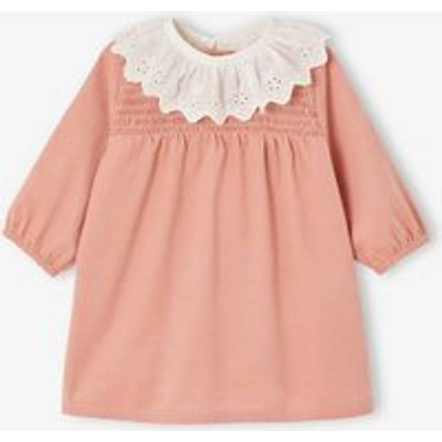 Needlecord Dress with Smocking & Removable Embroidered Collar for Babies rose