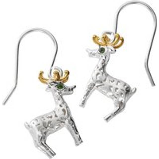 Yellow Gold Sterling Silver Plated Green CZ Reindeer Drop Earrings - Option1 Value Yellow Gold