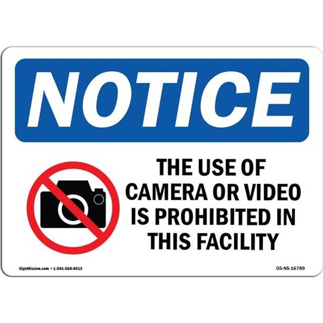 SignMission OS-NS-D-57-L-16789 Notice Use of Camera or Video Prohibited OSHA Decal Sign