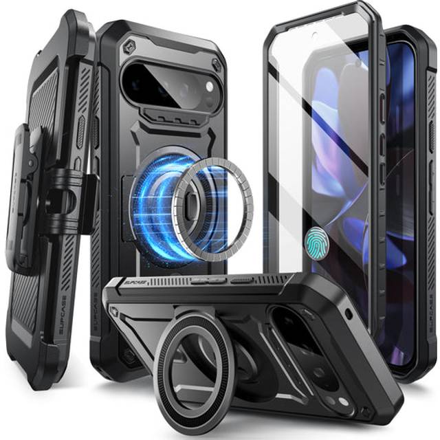 SUPCASE Fodral för Google Pixel 9/9 Pro XL med Stativ, [MagSafe Support] [Inbyggt Skärmskydd och Bältesklämma] [Militärskydd] Magnetiskt Fodral för Pixel 9/9 Pro XL (Svart)