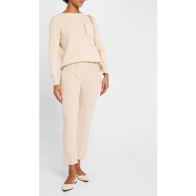 Pull-On Silk Crepe Pants - FEATHER - 38 IT (2 US)