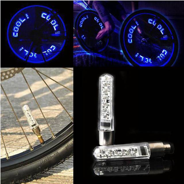 (a-Blue) Bicycle Valve Light Bike Valve Lamp Blue Colors Tire Caps LED Letter Flash Light Wheel Light for Cars Bike Motorbike Accessories