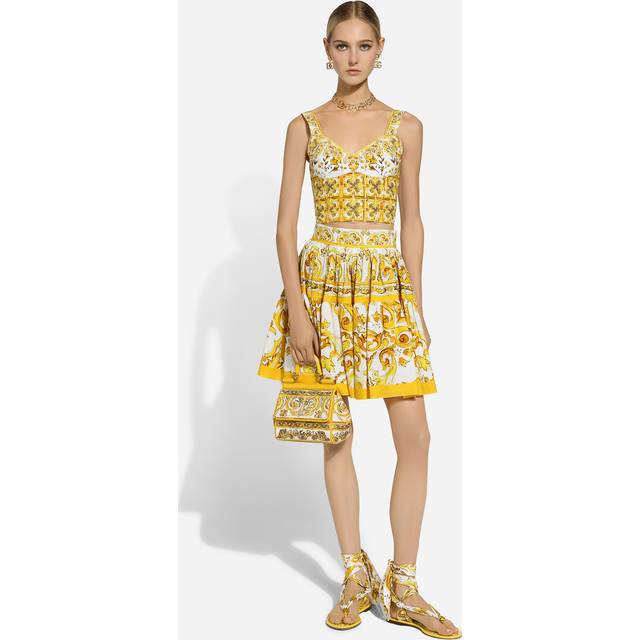 DOLCE AND GABBANA Cropped Poplin Corset Top - Yellow