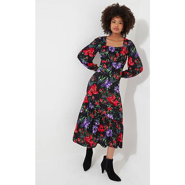 Women's Shona Floral Jersey Dress - Size 10 - Black - by Joe Browns