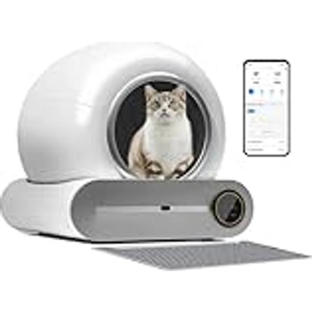 Automatisk kattlåda självrengörande med 65 l + 9 l stor kapacitet, appkontroll, jonisk deodoriserare, kattsandlåda, för flera katter och alla typer av klumpande kattsand