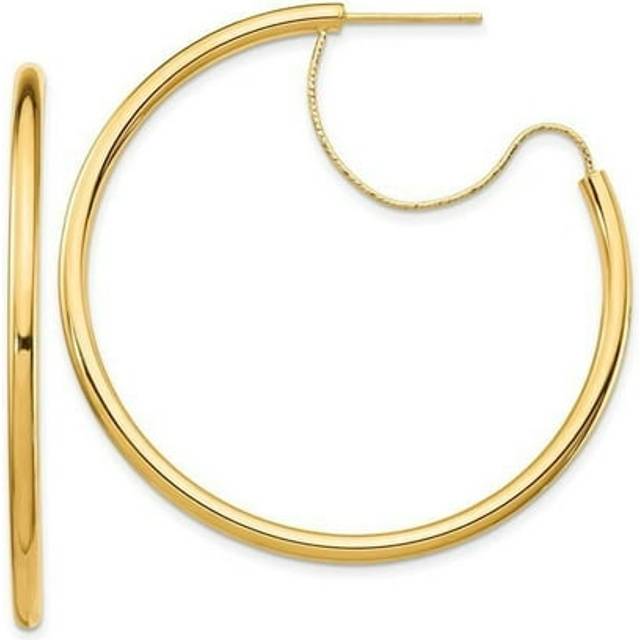14K Yellow Gold 2.5 x 40 mm Polished with Diamond-Cut wire Hoop Earrings