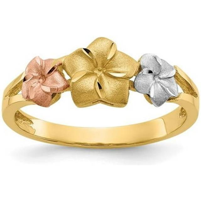 14K Tri-Color Plumeria Ring - Size 6.75