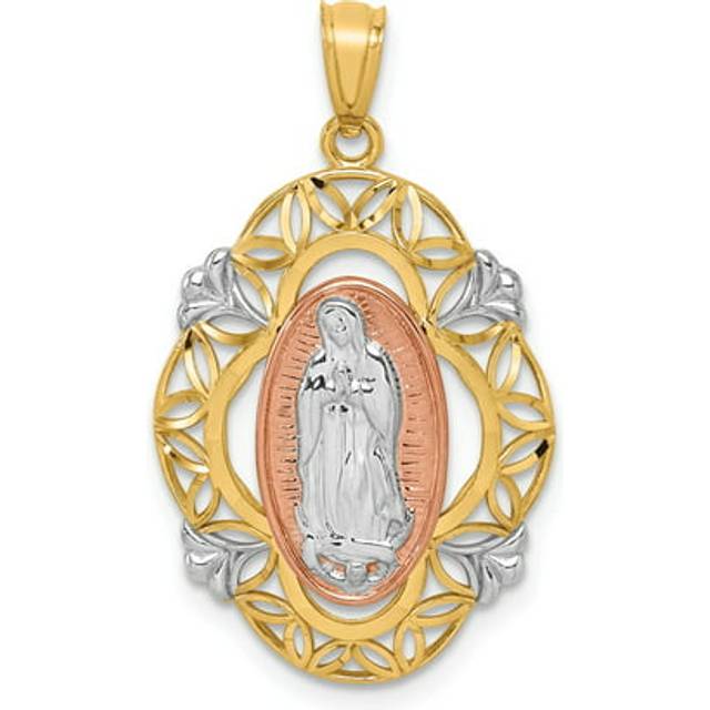14K Tri-Color Two-Tone with White Rhodium Guadalupe Medal Pendant
