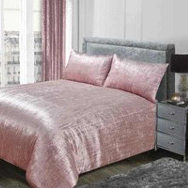 OHS Valencia Crinkle Crushed Velvet Duvet Set, Blush Pink - Single