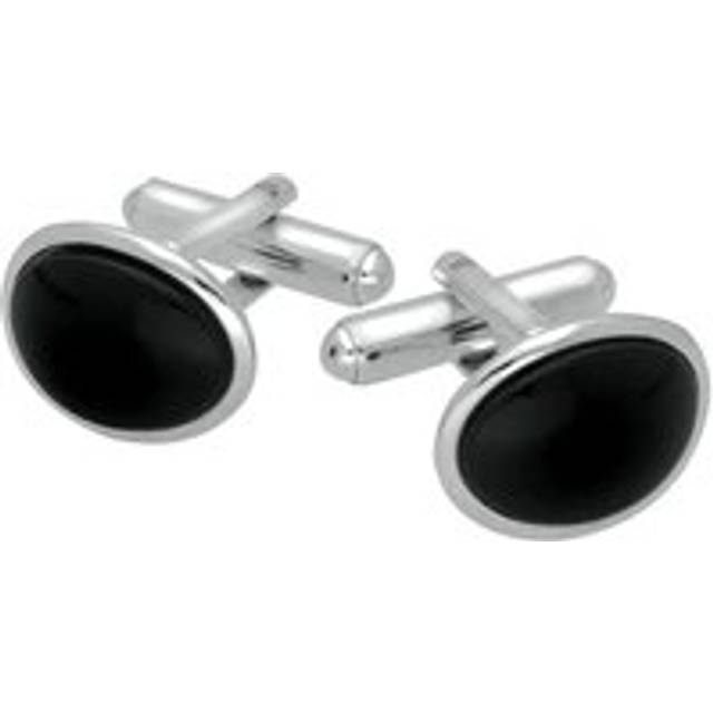 Sterling Silver Whitby Jet Curved Oval Cufflinks