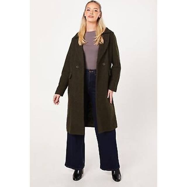 Dorothy perkins womens coat khaki textured woven pockets button closure