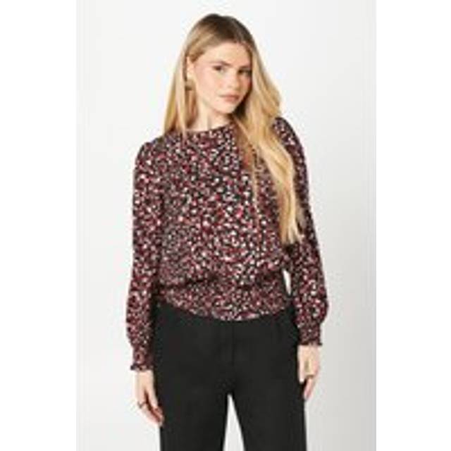 Womens Red Animal Shirred Hem Blouse - 8