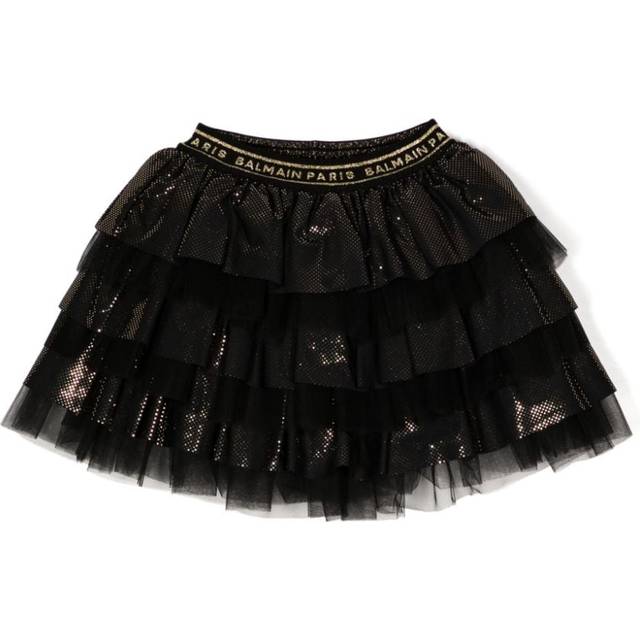 Balmain Kids - logo-waistband tiered tutu skirt - kids - Polyamide/Polyamide/Elastane/Metallized Polyester/Polyester/Polyamide/Elastane - 4 - Black