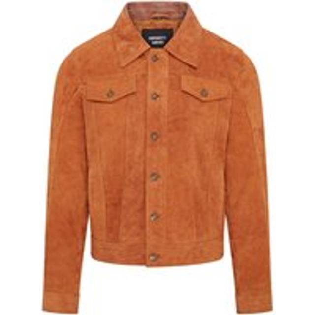 Infinity Leather Mens Trucker Goat Suede Western Jeans Jacket - Yangon - Tan - Size X-Small