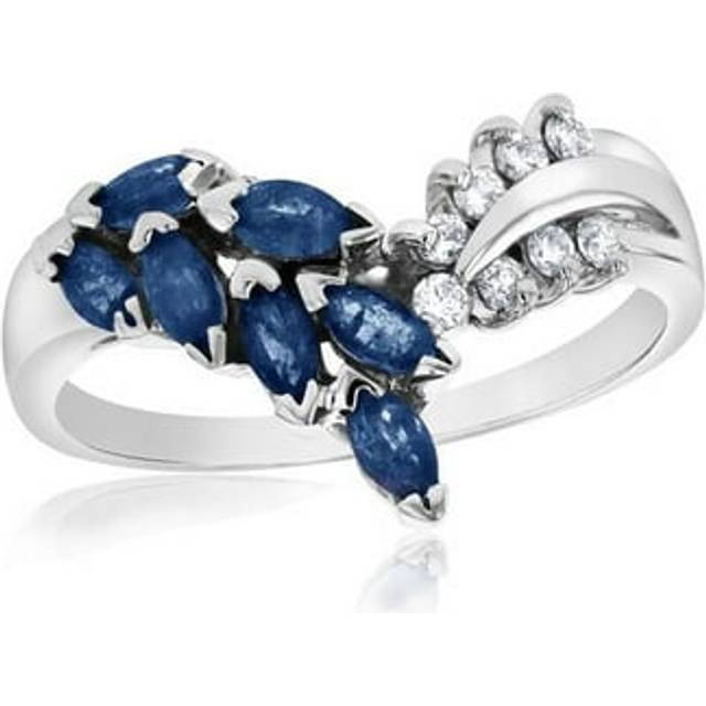 0.10 CTW Diamonds & Sapphire Fashion Ring, 14K White Gold - Size 7.5