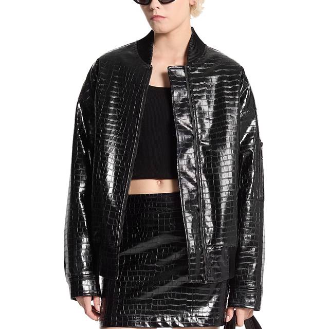MK Crocodile Embossed Bomber Jacket - Black - Michael Kors - XS