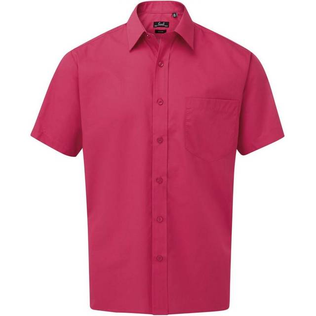 (16in, Hot Pink) Premier Mens Short Sleeve Poplin Shirt
