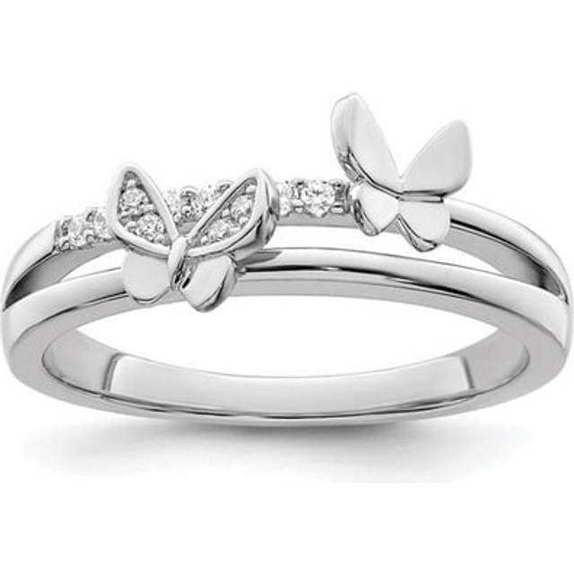 Sterling Silver Rhodium-Plated CZ Butterflies Ring - Size 8