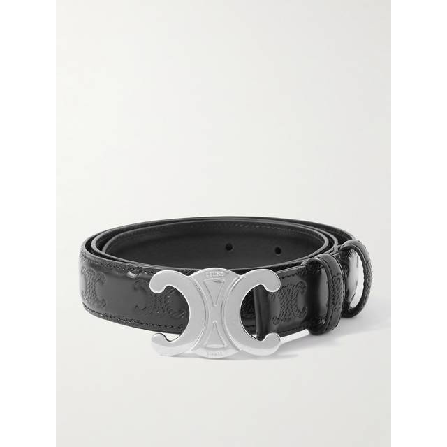 CELINE HOMME - 2.5cm Triomphe Logo-Debossed Leather Belt - Men - Black - EU 80