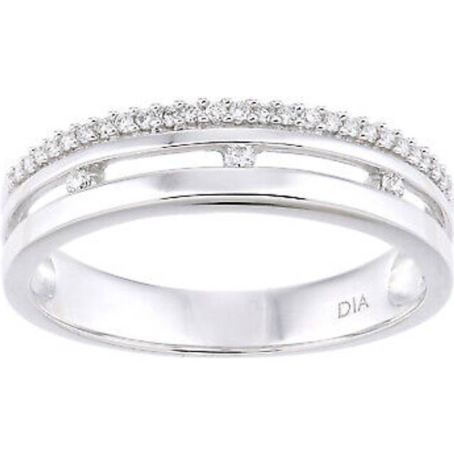 (O) Jewelco London 9ct White Gold Women Round Diamond Wedding Ring