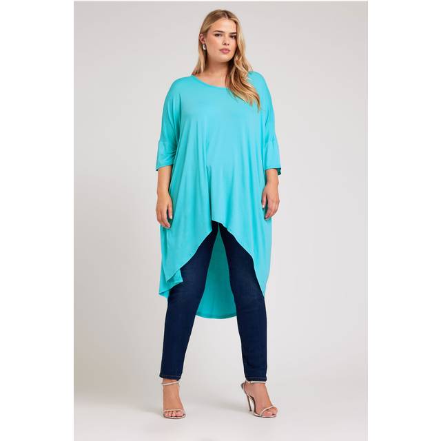 Yours London Curve Blue Dipped Hem Longline Tunic, Women's Curve & Plus Size, Yours London - 30-32