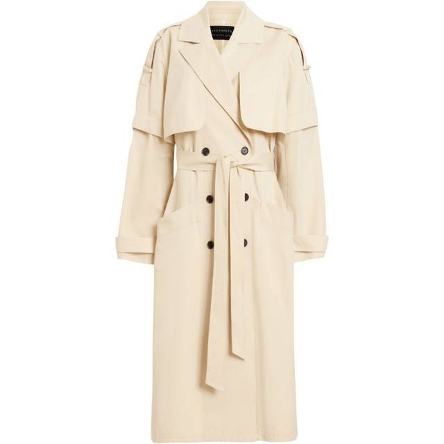 AllSaints Clyde Trench Coat With Removable Sleeves - Ecru White, White, Size 10, Women