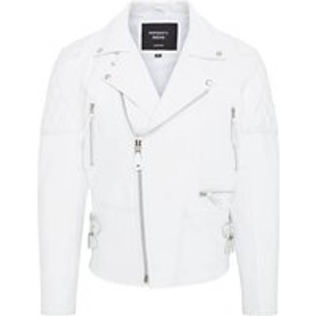Men's white biker leather jacket cowhide brando stylish casual motorcycle jacket
