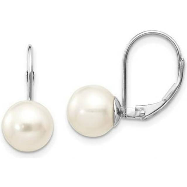 14K White Gold 8-8.5 mm Pearl Leverback Earrings Mounting