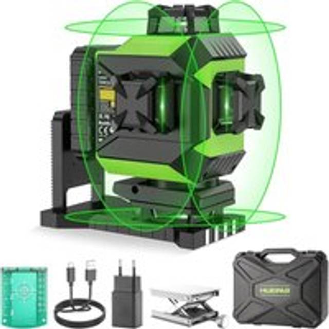 Huepar 4x360 Laser Level Self-leveling 4D Green Beam Cross Line 16 Lines Tiling Floor Laser Tool -2x360 Horizontal/Vertical Laser Lines -rechargeable