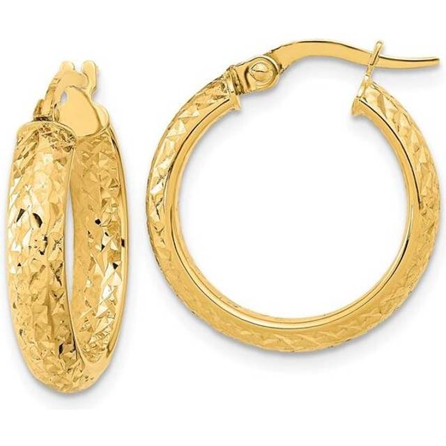 14K Yellow Gold Polished & Diamond-Cut Inside & Out Fancy Hoop Earrings