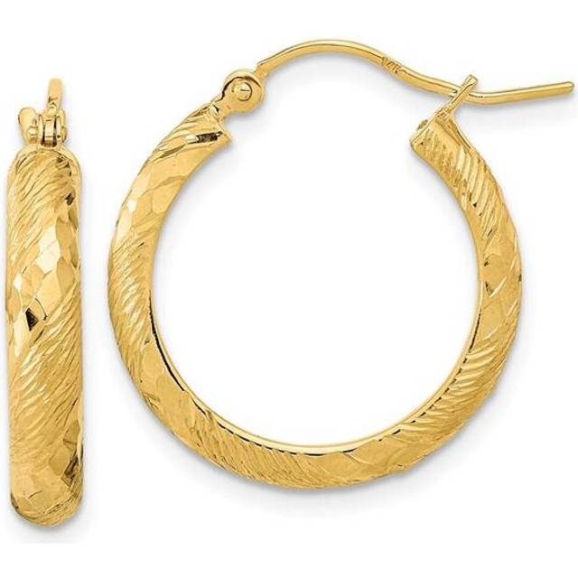 14K Yellow Gold Polished & Textured Diamond-Cut Fancy Pattern Hoop Earrings