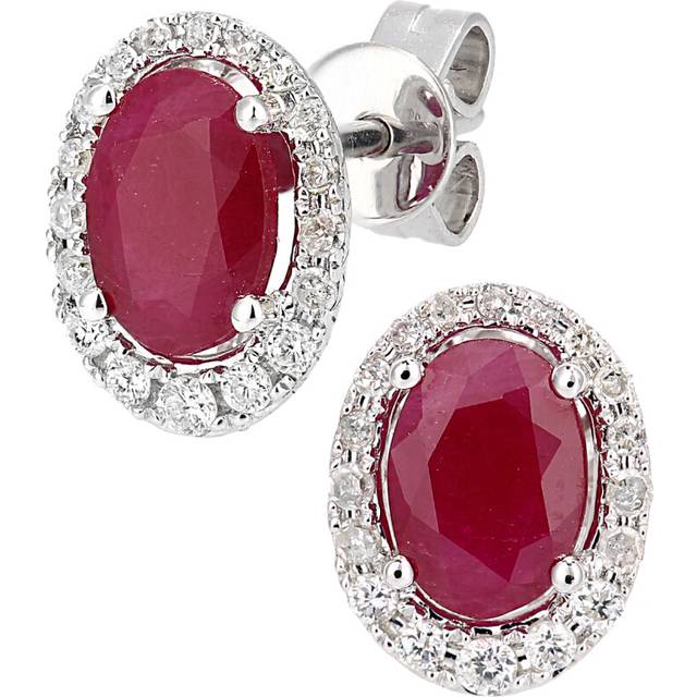 Jewelco London 9ct White Gold Round 20pts Diamond Oval 1.9ct Ruby Cluster Drop Earrings - DE1AXL603WRU