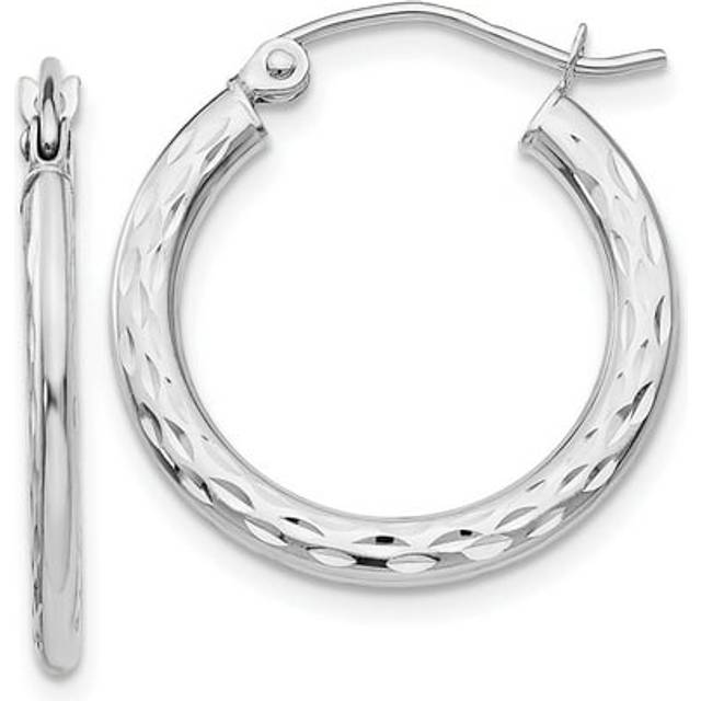 14K White Gold Diamond-Cut 2.5 x 20 mm Hollow Hoop Earrings