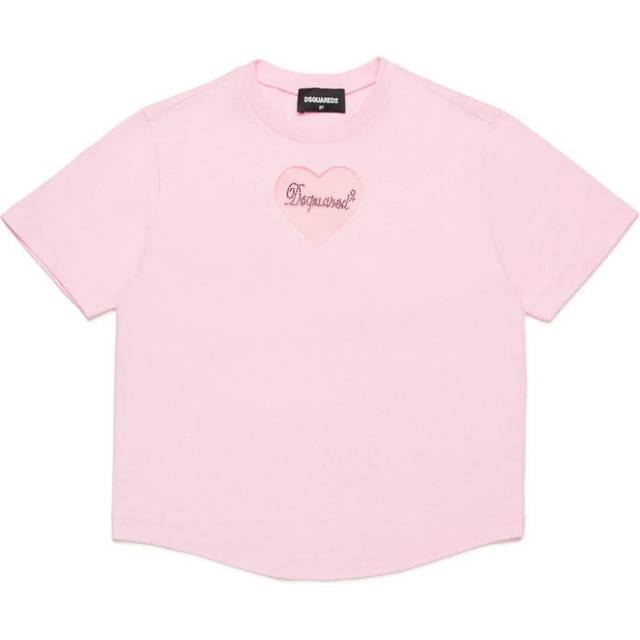 DSQUARED2 KIDS - heart-appliqué cotton T-shirt - kids - Cotton - 8 yrs - Pink