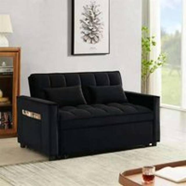 Luxury Life Madrid Velvet 2 Seater Pullout Sofa Bed - Black, Black