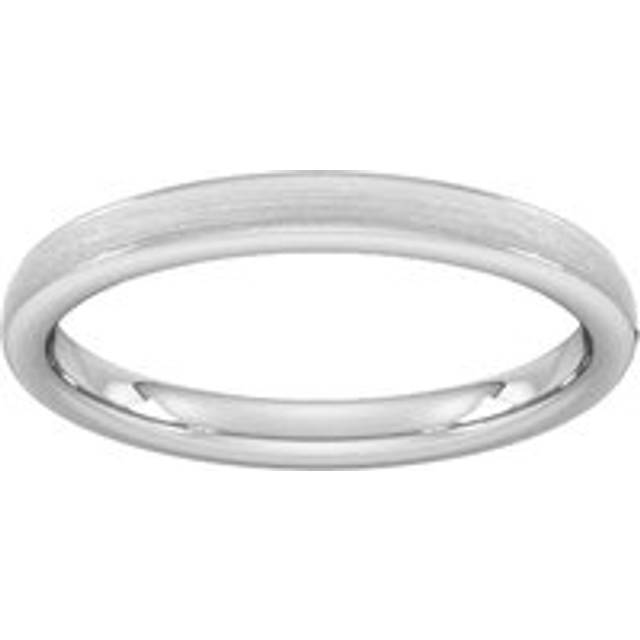 2.5mm D Shape Standard Matt Centre With Grooves Wedding Ring In 9 Carat White Gold - Ring Size P