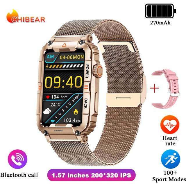 (rose gold net) Men Smart Watch For Android IOS Fitness Watches Ip68 Waterproof Military