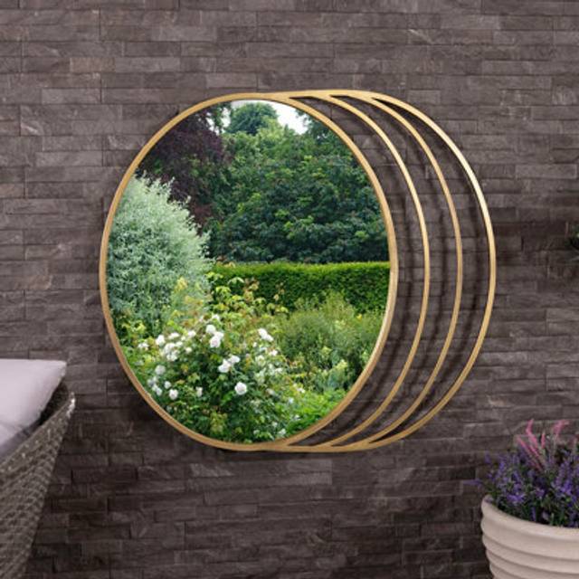 Charles Bentley Prague Round Repeated Edge Weather Resistant Mirror - Gold, Gold