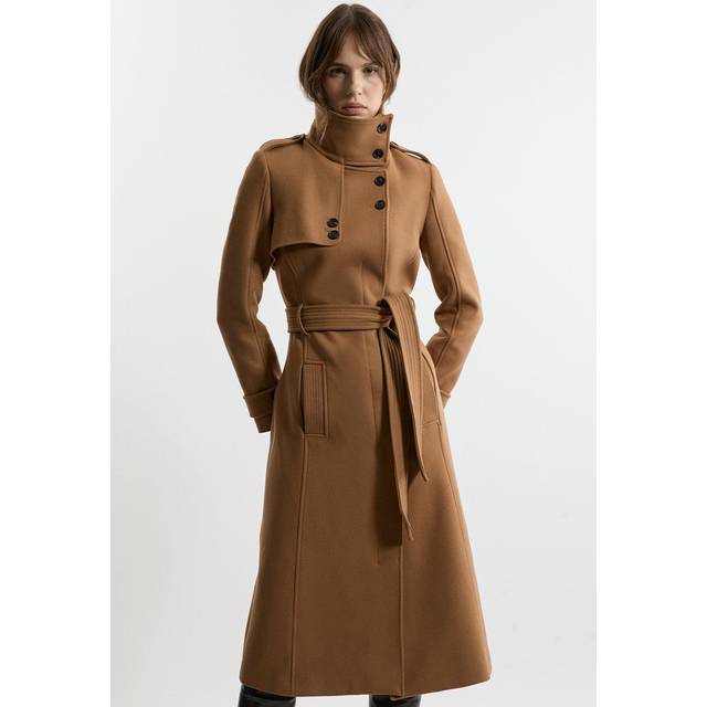 Premium ltalian Manteco Wool Belted Funnel Neck Tailored Midaxi Coat - Camel