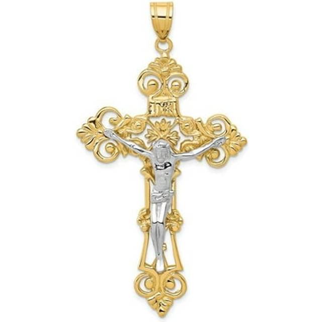 14K Two-Tone Inri Fleur De Lis Crucifix Pendant