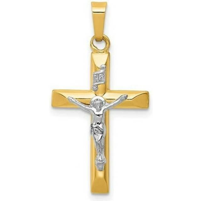 14K Two-Tone Inri Hollow Crucifix Pendant