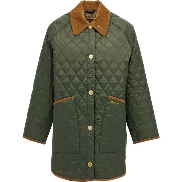 Barbour 30th Anniversary Oversized Liddesdale Womens Quilt - Olive Corduroy - Size 14 UK