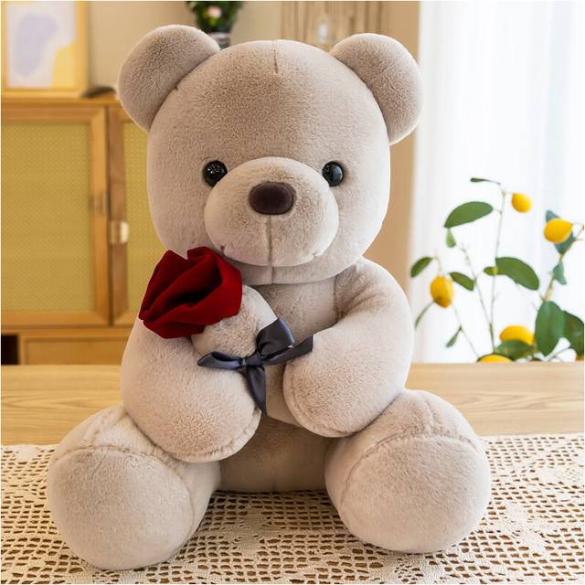 (Camel, 25cm/9.84in) Classic Rose Bear Plush Doll For Valentines Day And Wedding Gifts Soft And Huggable Stuffed Animal