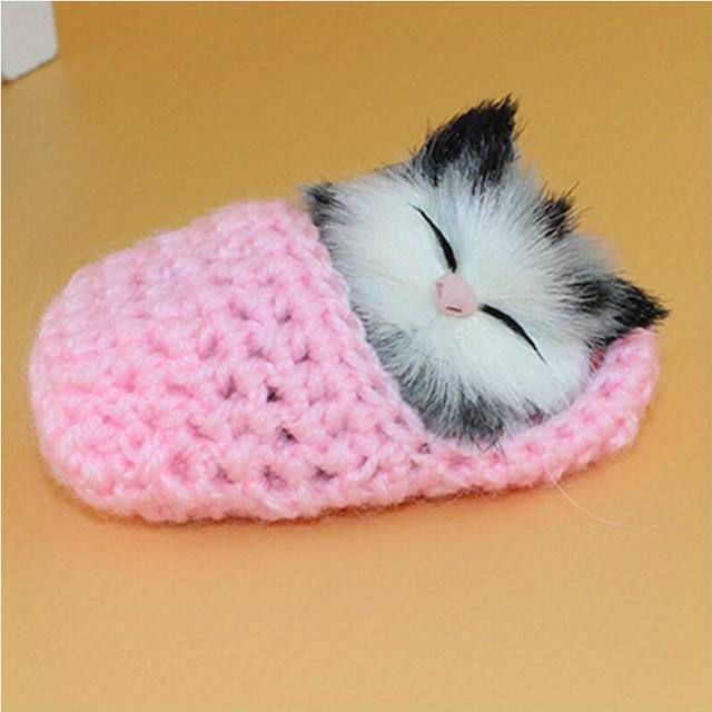 (pink) Kawaii Simulation Sleeping Kittens Kawaii Plush Cat Doll Toy