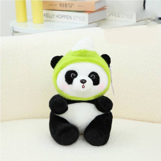 (Light Green, 25cm/9.84in) Giant Panda Plush Toy Cute Cartoon Frog Ice Cream Bee Headgear Fun Doll Gift