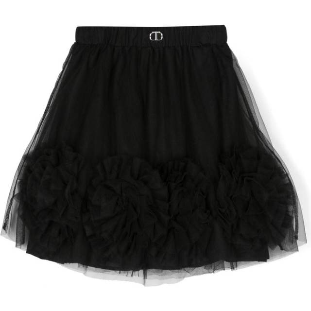 TWINSET Kids - rose-appliqué tutu skirt - kids - Cotton/Polyester - 4 - Black